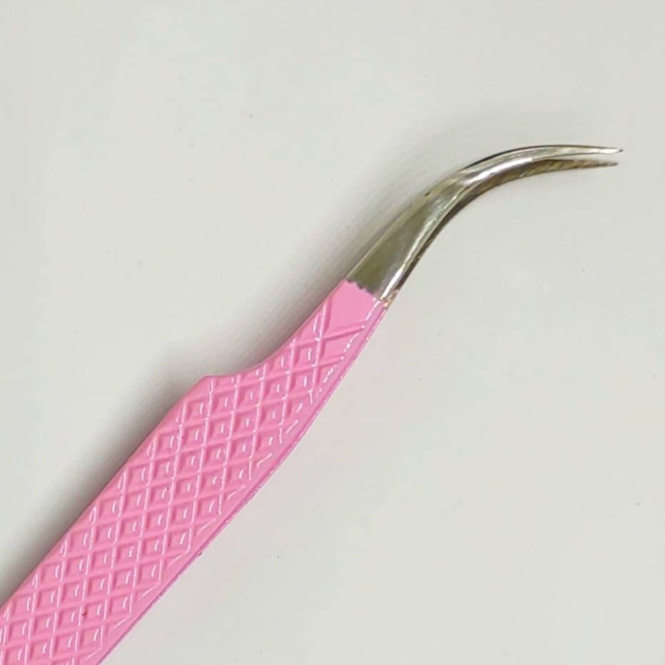 Curved tip diamond cut tweezers